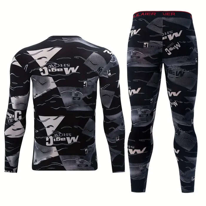 2XL - TENGOO Men's Thermal Set, Long Johns Set, 2 Pcs Letter Print Compression Thermal Base Layer Se
