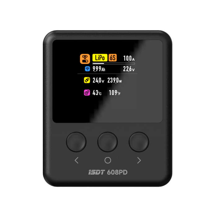 Black - ISDT 608PD DC 240W/10A USB C 140W/5A Smart Digital Charger for LiFe/Lilon/LiPo/LiHV/NiMH/Pb