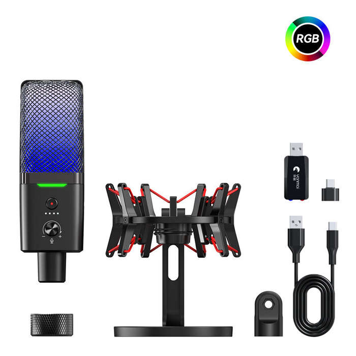 Black - X3W Dual Mode Wireless RGB Gaming Microphone Intelligent Noise Cancelling Condensor 2.4G Wir