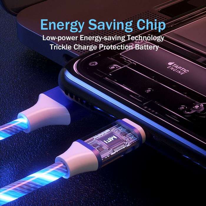 1M - 3 in 1 Glowing Cable LED Light USB to Type-C/Micro/iP Cable Fast Charging 1M Long for iPhone 14