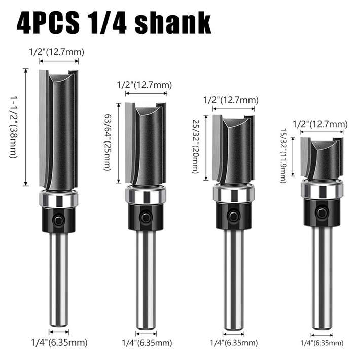 1/4 Inch 6.35mm Shank - LAVIE 4pcs 6mm 1/4 Inch Shank Straight Router Bit with Bottom Bearing 12.7mm