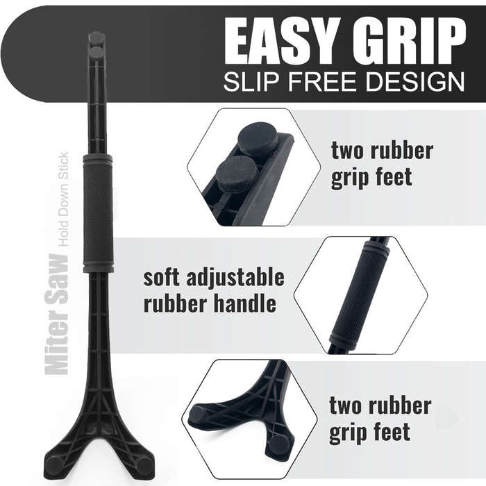 Black - Miter Saw Hold Down Stick Injection Molded Safety Tool Rubber Grip Lightweight Design Wood C