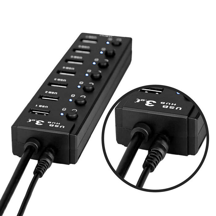 EU Plug - 7-in-1 USB 3.0 Hub Docking Station USB Adapter with USB3.0*7 Multiports Splitter Adapter w