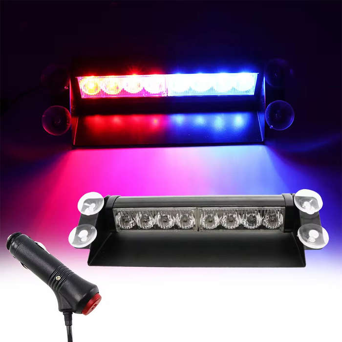Red - LED Car Warning Light Front Windshield Warning Light 8LED Emergency Dash Strobe Lights Emergen