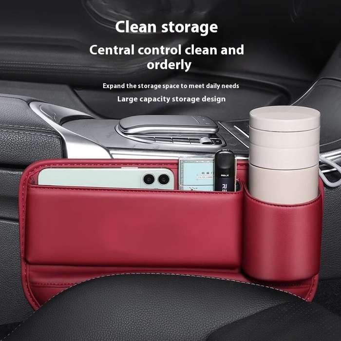 Left - Car Seat Gap Filler Organizer with Cup Holder Storage Box Pocket Universal Car Interior Decor
