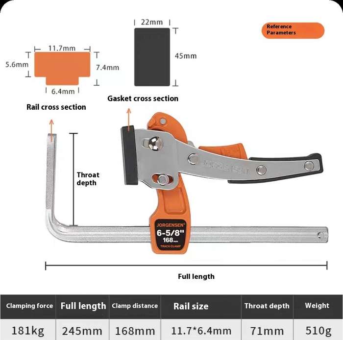 1 PC - PonyJorgensen Quick Ratcheting MFT Bench Dog Clamp Track Saw Guide Rail Clamp 181kg Clamping