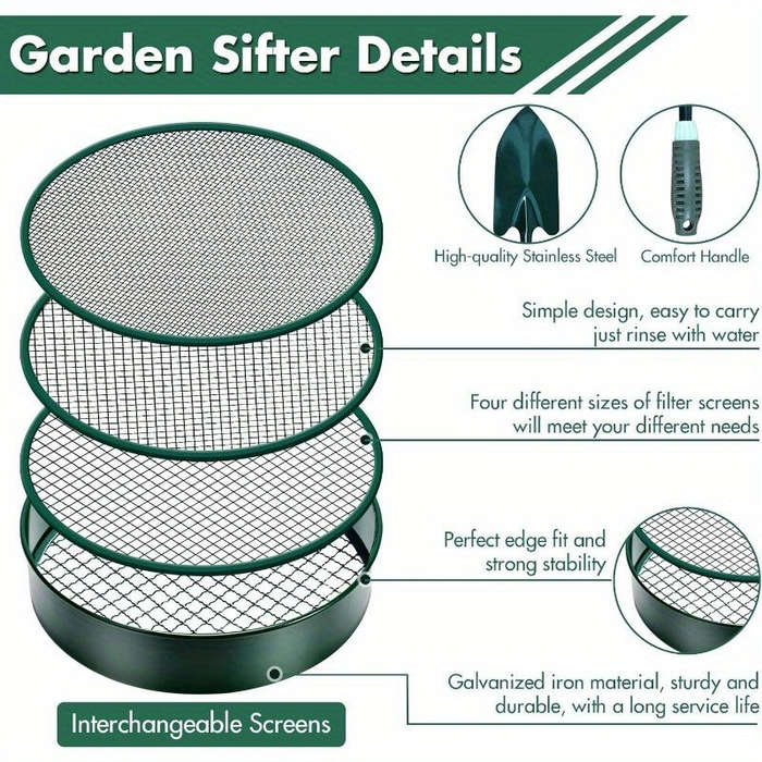 Type A - Soil Sifter Gardening Compost Sieve 4 Interchangeable Meshes Sand Rocks Dirt Shovel 30cm 11