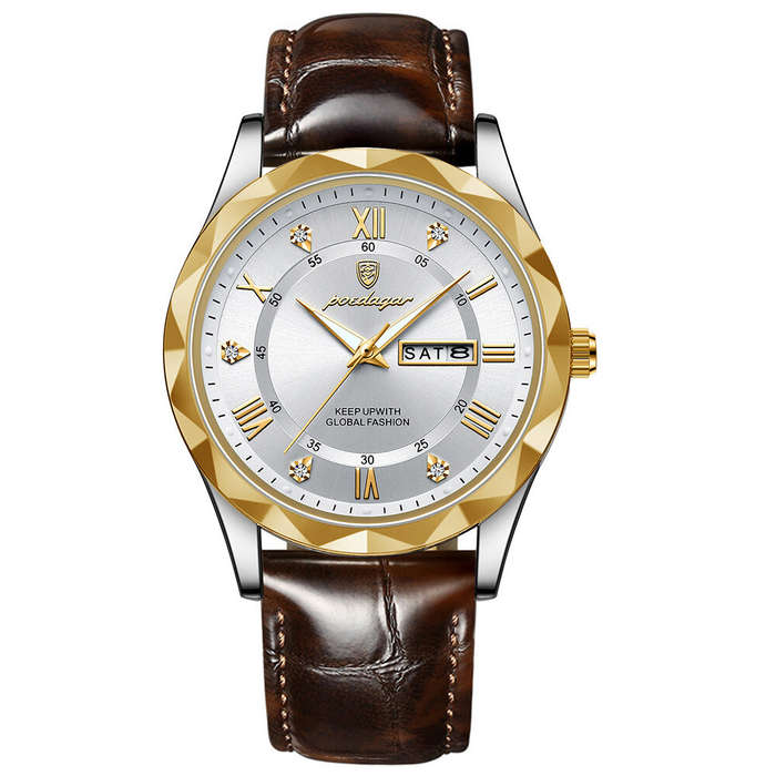 White - POEDAGAR Luxury Business Men Watches Waterproof Luminous Leather Quartz Watch Fashion Date W