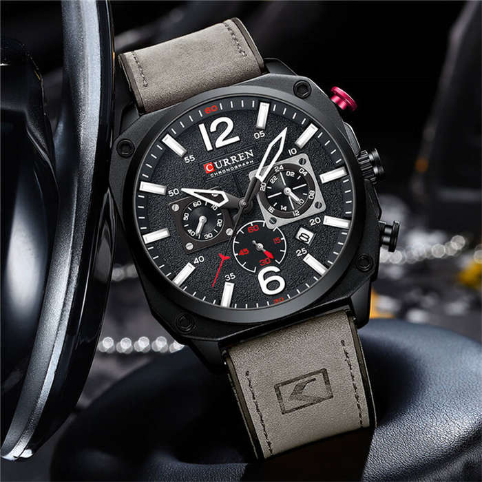 Grey - CURREN Men Sports Watches Multi-function Chronograph Quartz Watch Luminous Waterproof Calenda
