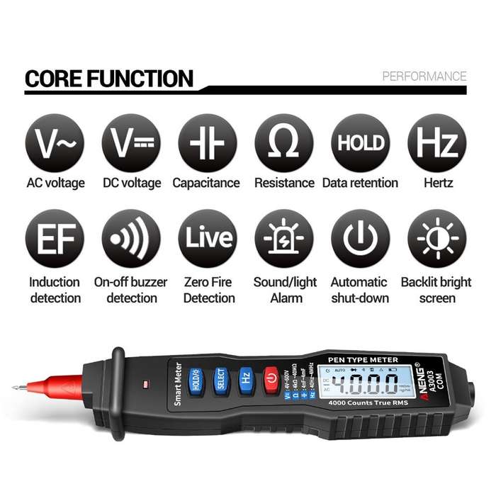 Black - ANENG A3003 Digital Pen Multimeter Professional 4000 Counts Smart Meter with NCV AC/DC Volta