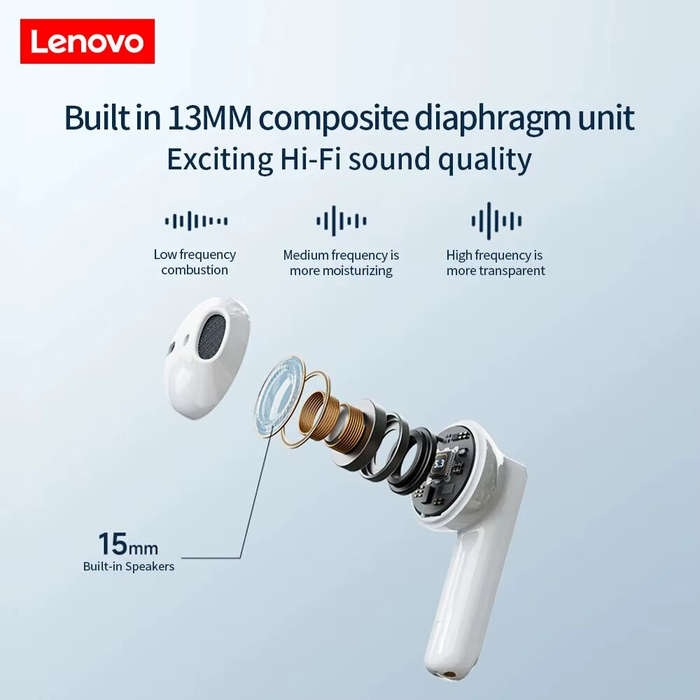 Grey - Lenovo TC3302 TWS Earbuds Wireless bluetooth Earphone 13mm Large Composite Diaphragm ENC Call