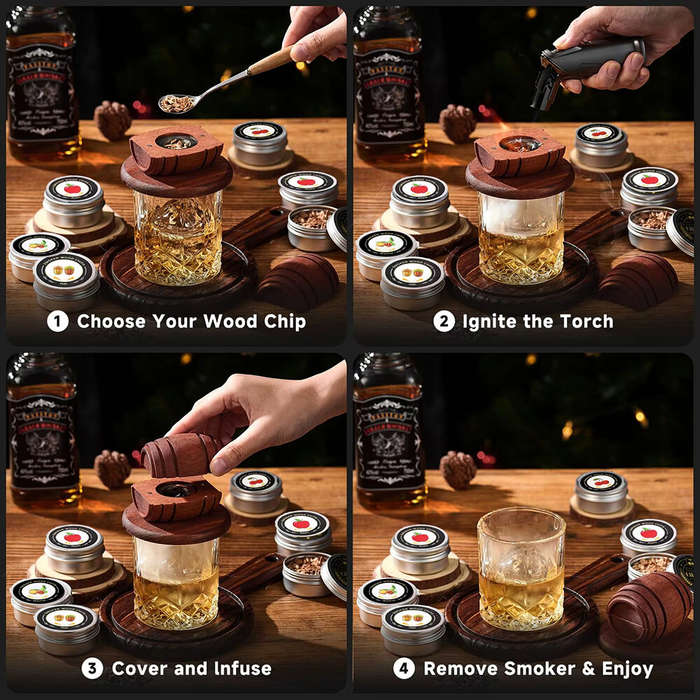 #6 - 6 Flavors Whiskey Smoker Kit with Wood Chips Old Fashioned Drink Smoker Infuser for Cocktails B
