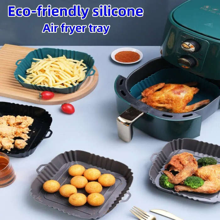 Black - 1PC Baking Tray Silicone Tray for Air Fryer Oven Fried Chicken Pizza Mat Oilless Silicone Pa