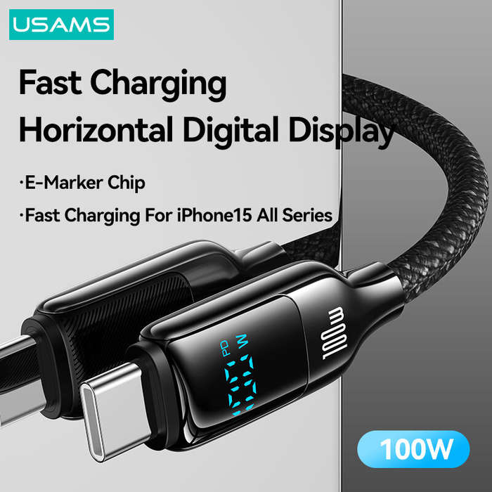 Black - USAMS SJ742 100W Type-C to Type-C Digital Display Cable PD Fast Charging Data Transmission T