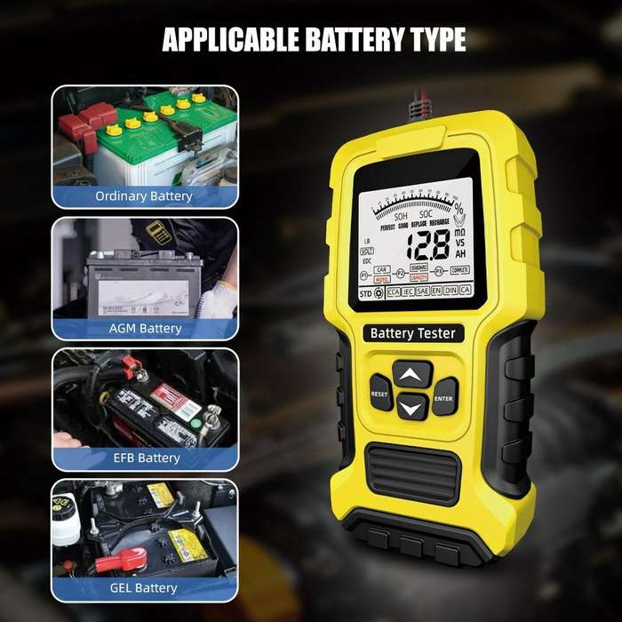 Yellow - FOXSUR Intelligent Car Motorcycle Battery Tester 12V/24V Digital Display Quick Accurate Bat