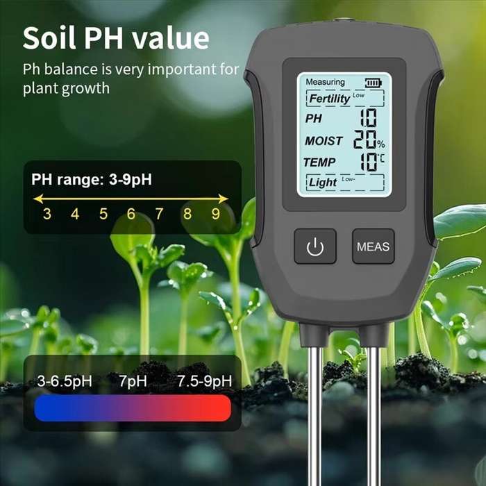 Black - 5 in 1 Soil Tester PH Moisture Temp Fertility Light Sensor Digital LCD Meter Humidity Monito