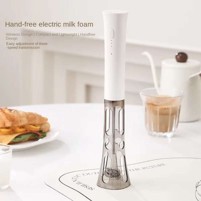 White - USB Rechargeable Electric Milk Frother Whisk With 3-Speed Dual Stirring Heads Ideal for Coff