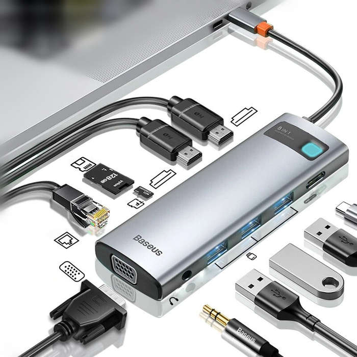 [Triple Display] Baseus 11-In-1 MST USB Type-C Hub Docking Station Adapter With Dual 4K HDMI HD Disp