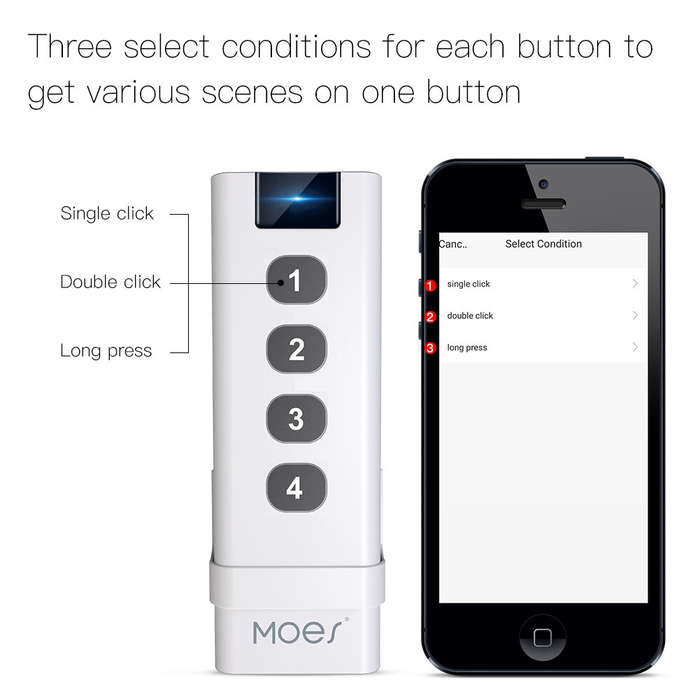 Moes Tuya Smart Zigbe Scene Switch 4 Gang 12 Scenes Remote Tuya Zigbe Hub Required No Control Device
