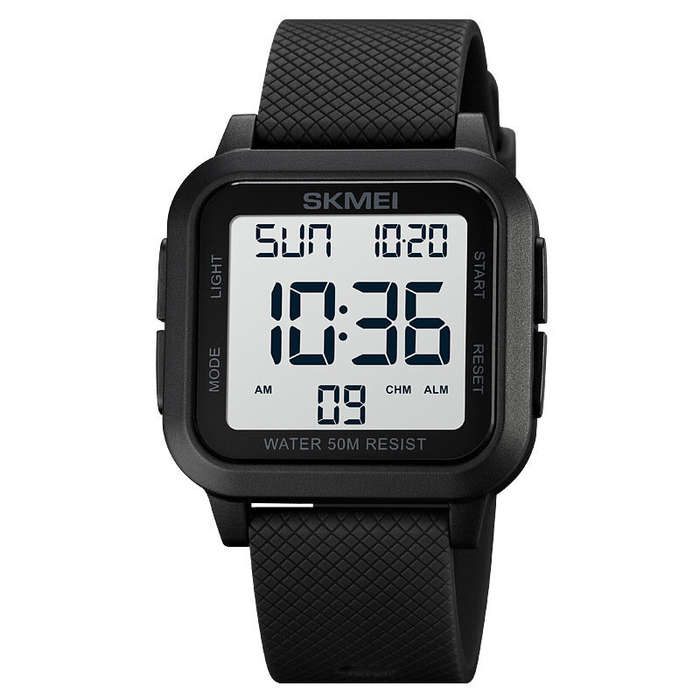 Black blue - SKMEI Square Large Screen Men Sports Electronic Watch Waterproof Watch Night Light Digi