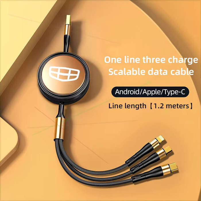 Black - 3-in-1 5A 100W USB-A to Micro/iP/Type-C Telescopic Cable Fast Charging Pure Copper Core Line