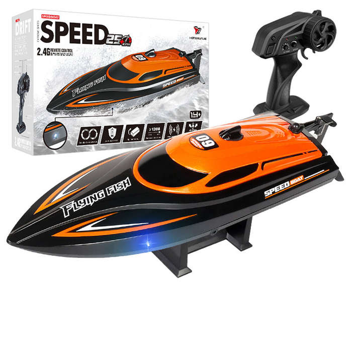 Orange - HXJRC HJ812 2.4G 4CH RC Boat High Speed LED Light Speedboat Waterproof 25km/h Electric Raci