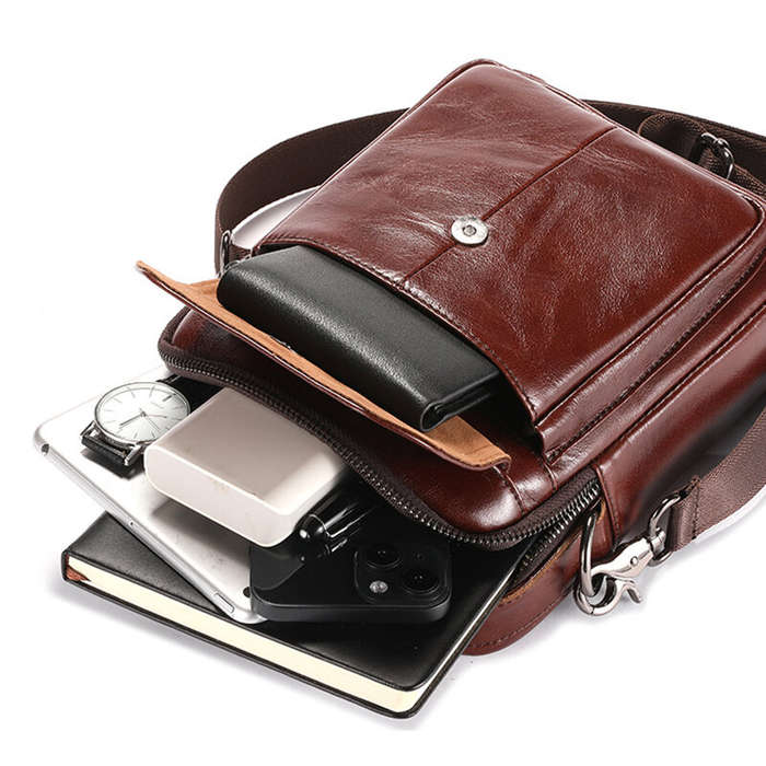 Coffee - BULLCAPTAIN Classical Men's Genuine Leather Shoulder Bag Retro Business Casual Crossbody Ba