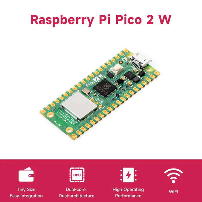 Board Only - Raspberry Pi Pico 2W Microcontroller RP2350 Dual-Core Cortex-M33 Hazard3 RISC-V 2.4GHz