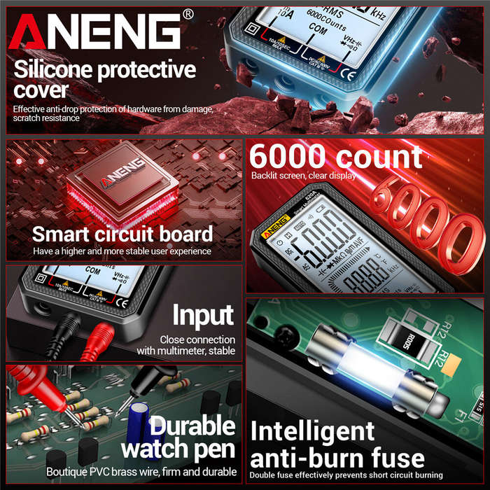 Red - ANENG 620A Smart Multimeter 6000 Counts AC/DC Voltage Current Resistance Capacitance Frequency