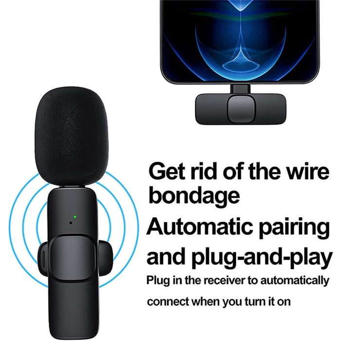 Type C - Wireless Lapel Microphone Compatible with iOS Android Smartphones Cordless Omnidirectional