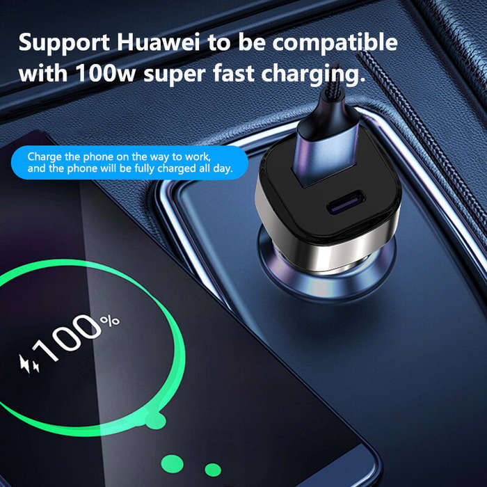 Silver - 200W Car Fast Charger Dual Port Converter One-To-Two Converter Mini Car Charger Support USB