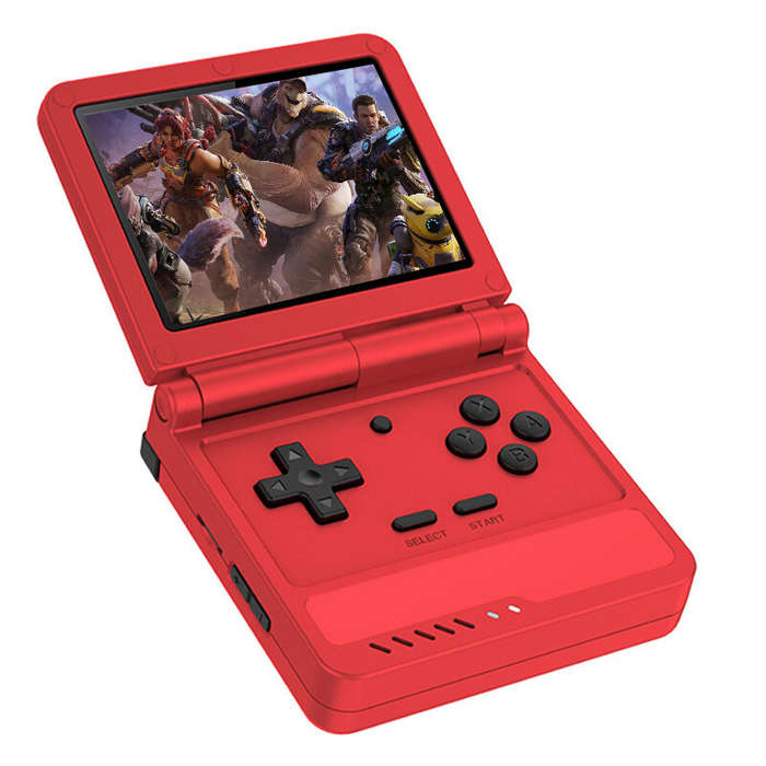Red - Powkiddy V90S 64G Retro Flip Handheld Game Console 3.5 Inch IPS 8000+ Games 3000mAh Foldable O