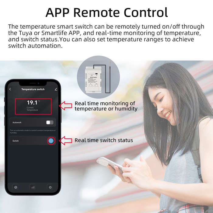 with 1M Temperature Sensor Cable - Tuya Zigbe Temperature Humidity Smart Switch 16A 3000W APP Remote