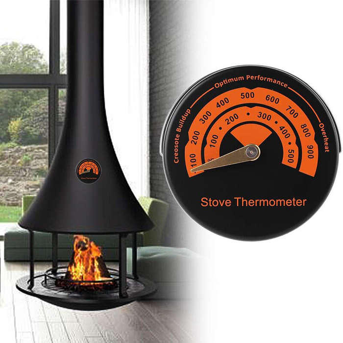 Black - IPRee Wood Stove Thermometer Magnetic Gas Top Temperature Meter with Large Dial Avoiding Ove