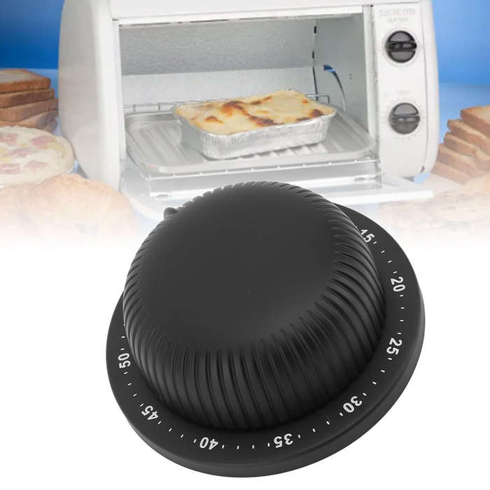 Black - Magnetic Stainless Steel Mechanical Kitchen Timer Battery-Free Countdown Clock for Cooking,
