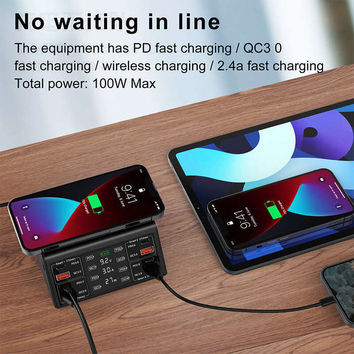 EU Plug - 100W 8-Port USB PD Charger 4USB-A QC3.0+4USB-C PD3.0 Fast Charging Desktop Charging Statio
