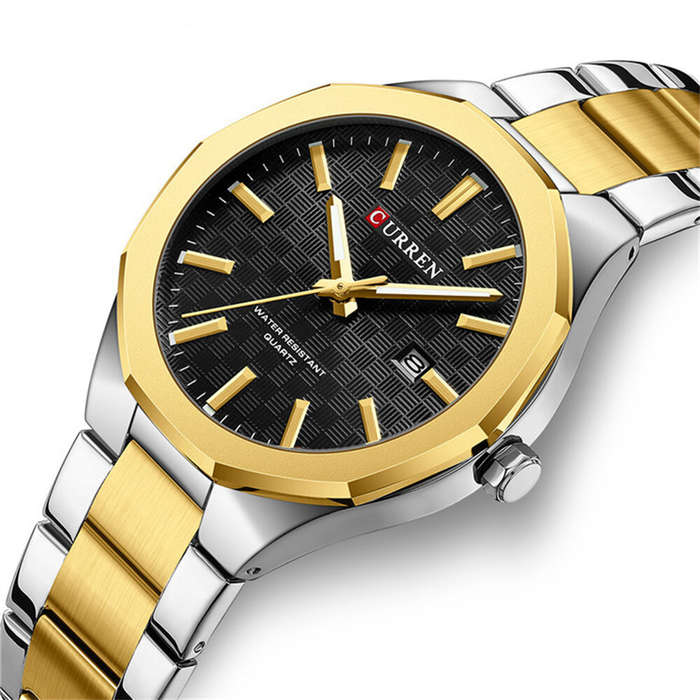 Black - CURREN Men's Luminous Quartz Watch Stainless Steel Strap Waterproof Calendar Business Casual