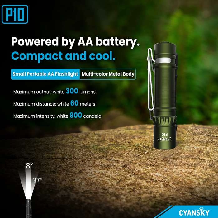 Black - CYANSKY P10 Portable AA Battery LED EDC Flashlight High-Power Infrared Tactical Torch LED Sp