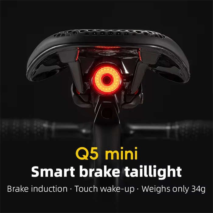 Black - ROCKBROS Q5 Mini Smart Auto Bike Taillight Vibration Sensing Light Sensitivity Brake Rear Li
