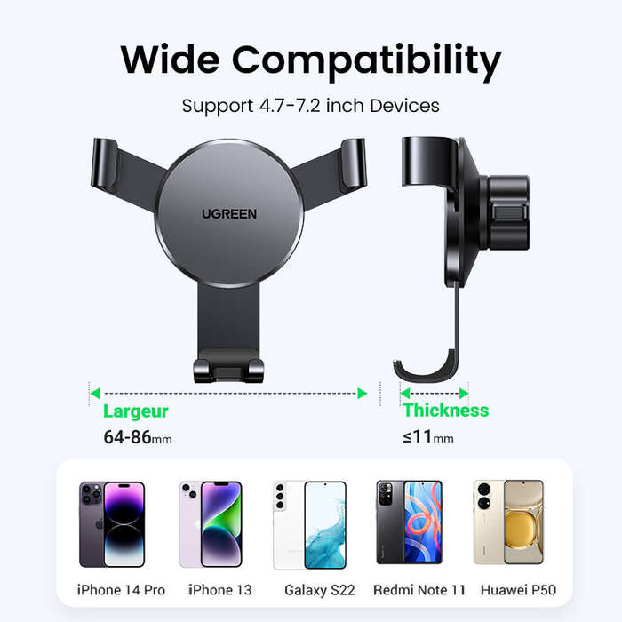 with Clamp - UGreen LP130 Gravity Car Phone Holder Air Vent Phone Stand 360 Rotary for 4.7-7.2inch M