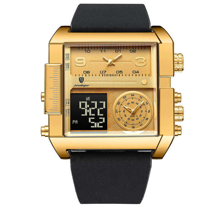 Black - POEDAGAR Luxury Men Quartz Watch Fashion Rectangle Sport Watch Waterproof Multifunction Elec