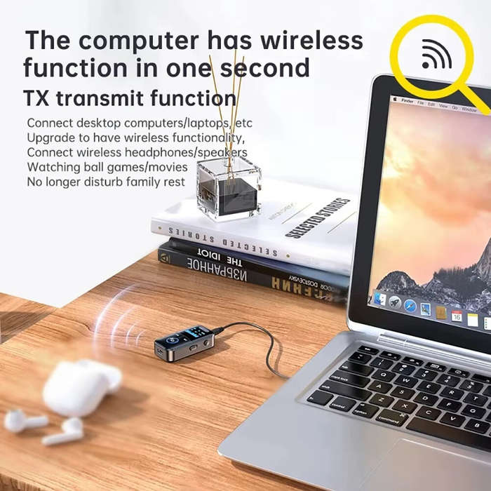 Black - Bluetooth Audio Receiver/Transmitter Wireless Audio For Car Music Headphone Speaker PC TV 20