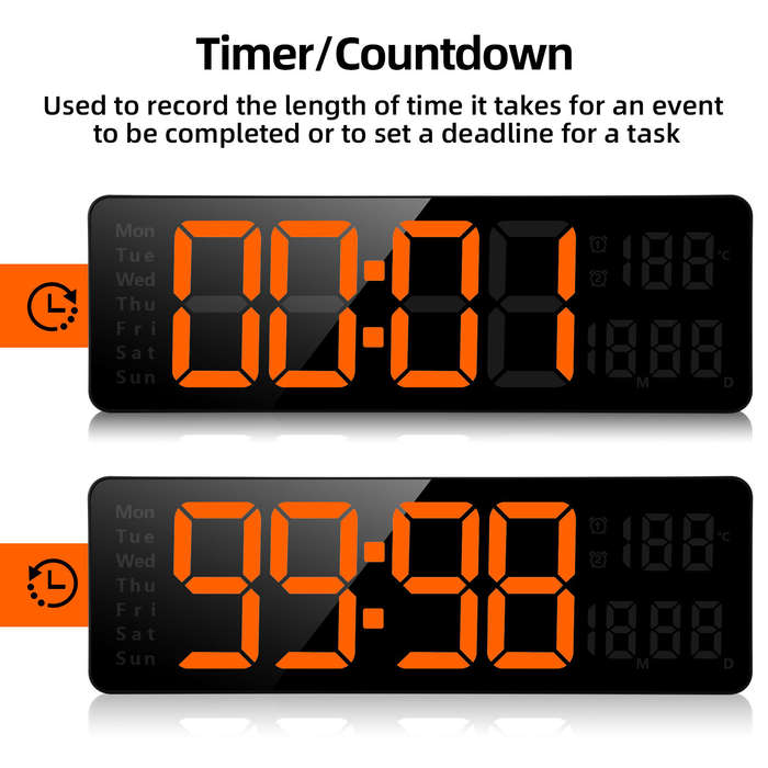 Red - AGSIVO 13 Inch Digital Wall Clock Large LED Display with Remote Control / Automatic Brightness