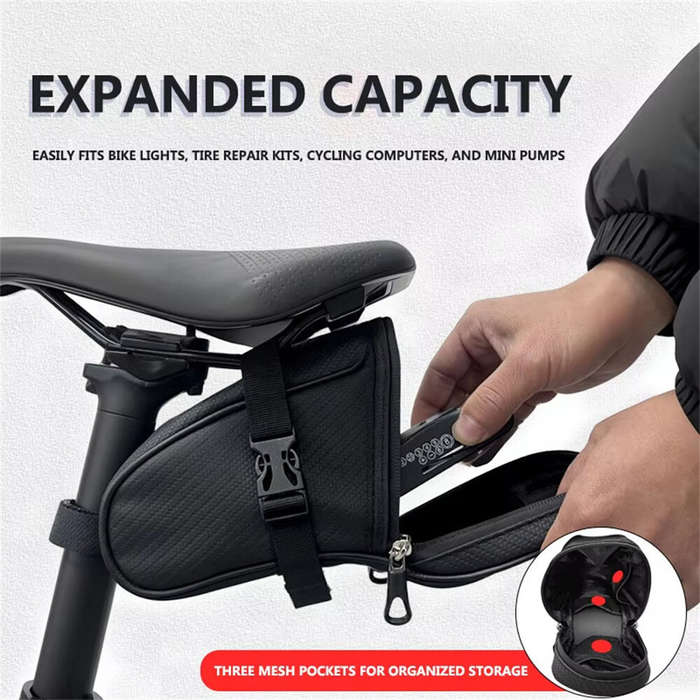 Black - BENGGUO 1L Portable Bike Saddle Bag Hang Taillight Reflective Large Capacity Bicycle Under S