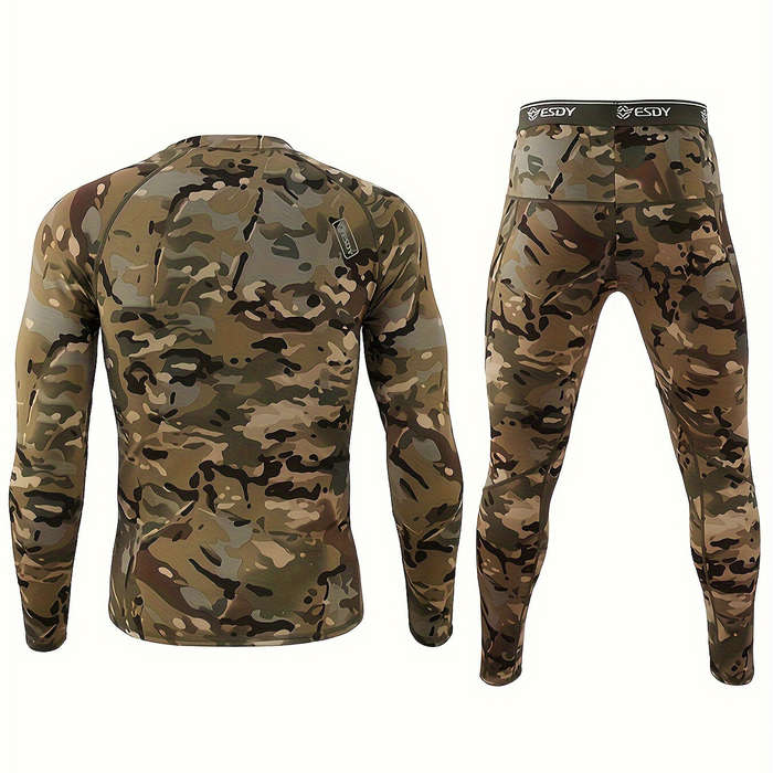 XL - TENGOO Men's Camouflage Thermal Underwear Set,Long Sleeve Top Pant Sports Warm Suit, Crew Neck,