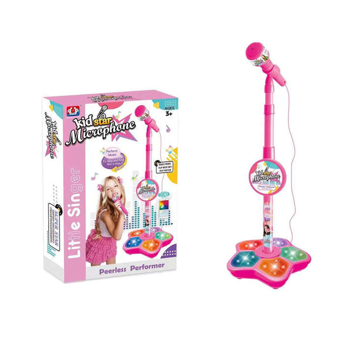Blue - Super Cool 5-light Microphone with Stand Karaoke Songs Musical Instrument Kids Toys