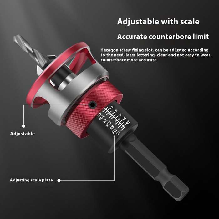 Red - 5pcs Countersink Drill Bit Set with Depth Stop High-quality 6542 Steel and Aluminum Alloy Mult