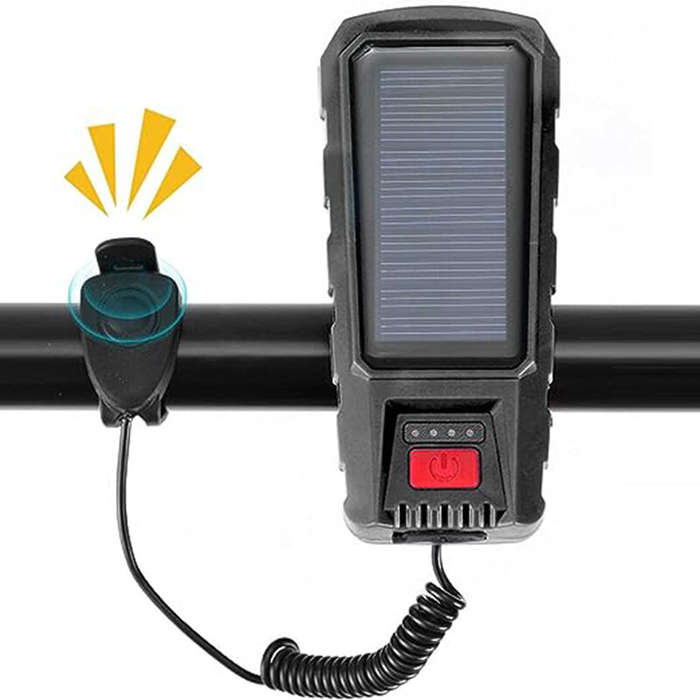 Solar Charging Bike Headlight 400Lm Brightness 200m Distance Range 2000mAh Battery Waterproof 3 Ligh