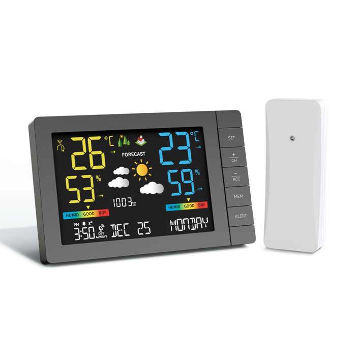 EU Plug - Wireless Weather Station with Color Display Indoor Outdoor Thermometer Hygrometer with For