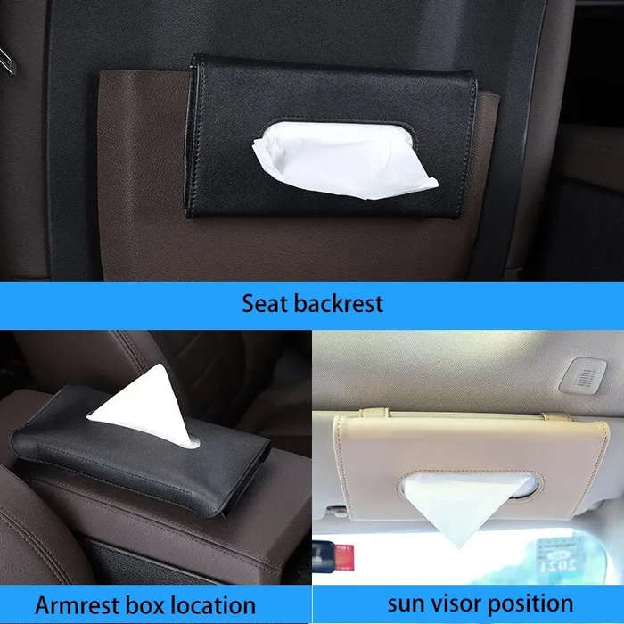 Beige - Car Sun Visor Tissue Box Chair Back Sunroof Car Napkin Box Hanging PU Leather Automotive Int